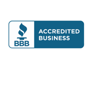 Logo of Better Business Bureau with text "Accredited Business" in a blue square next to the BBB torch symbol.